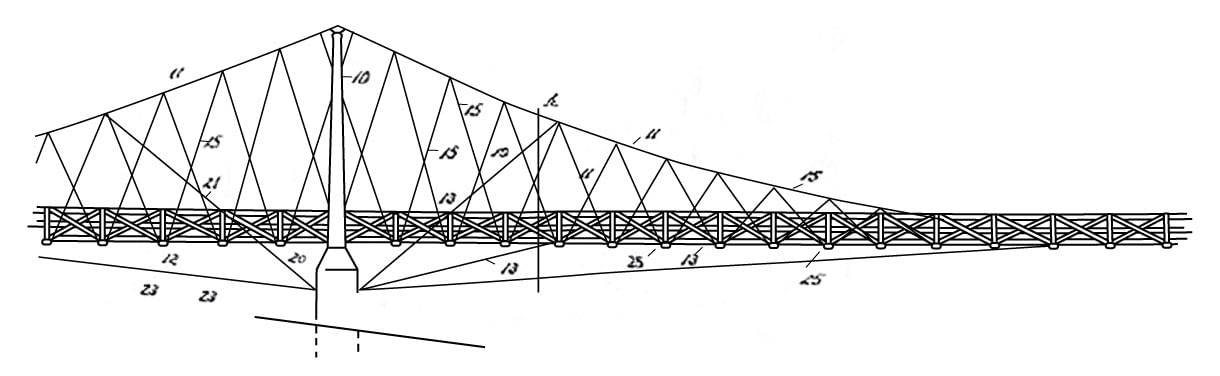 Blueprint line drawing of Brooklyn Bridge