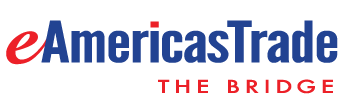 blue and red e Americas Trade Logo