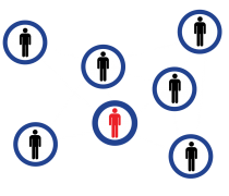 Graphic Icon of Circles with a person connected, representing a network