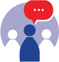 Graphic Icon of three people and a talking bubble